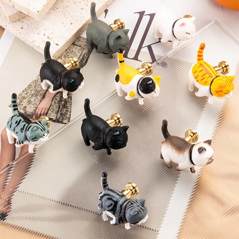 免订强力自粘抽屉衣柜可s爱猫咪单孔小拉手免打孔柜子家具柜门把