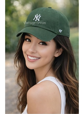 47Brand绿色NY棒球帽女小标刺绣软顶 LA字母男款鸭舌帽休闲显脸小