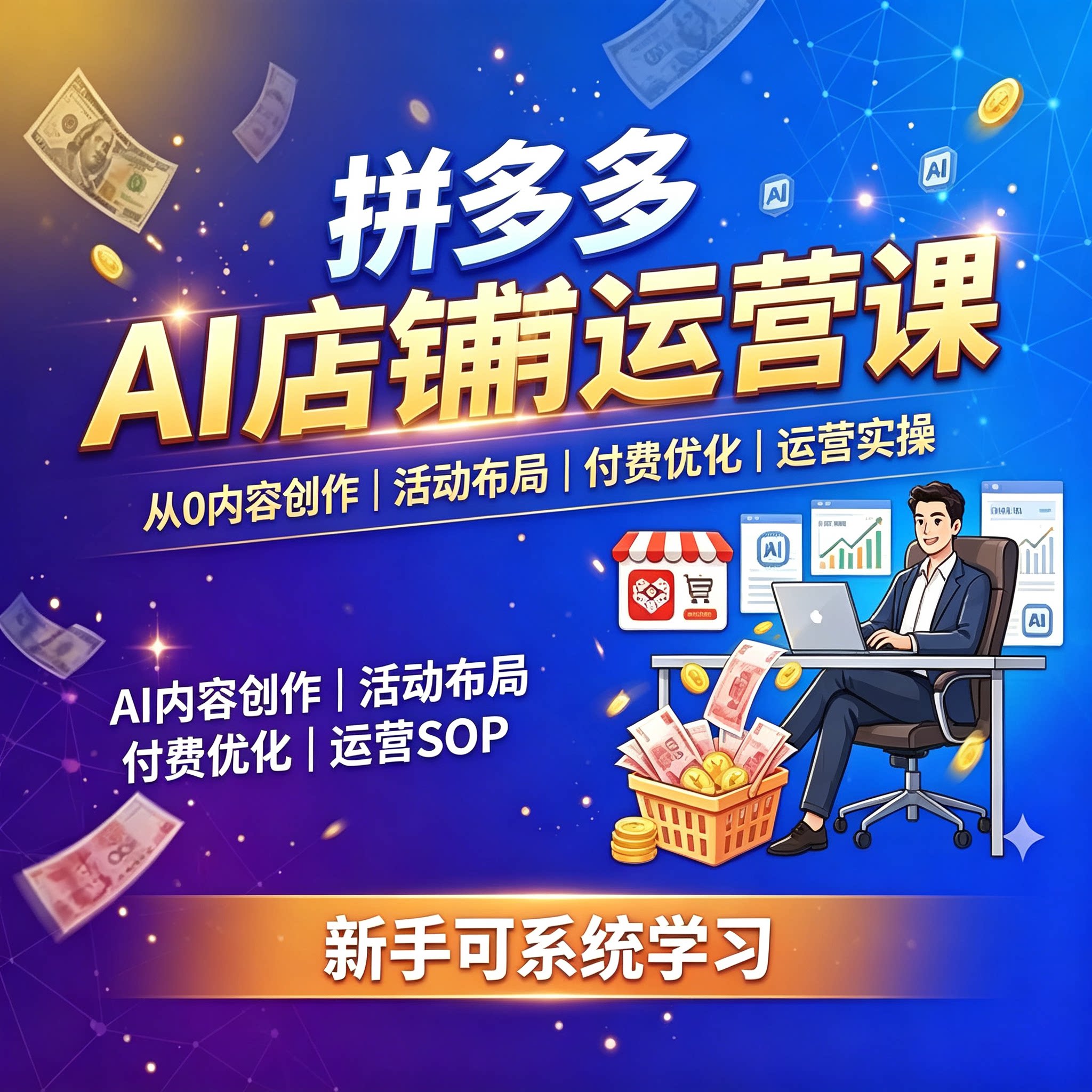 拼多多AI电商运营课程 店铺运营实操思路 新手开店学习教程