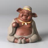 蓬元 正品 中式 天猪八手办精品帅紫砂可养戒办公桌面书房家居鱼缸摆