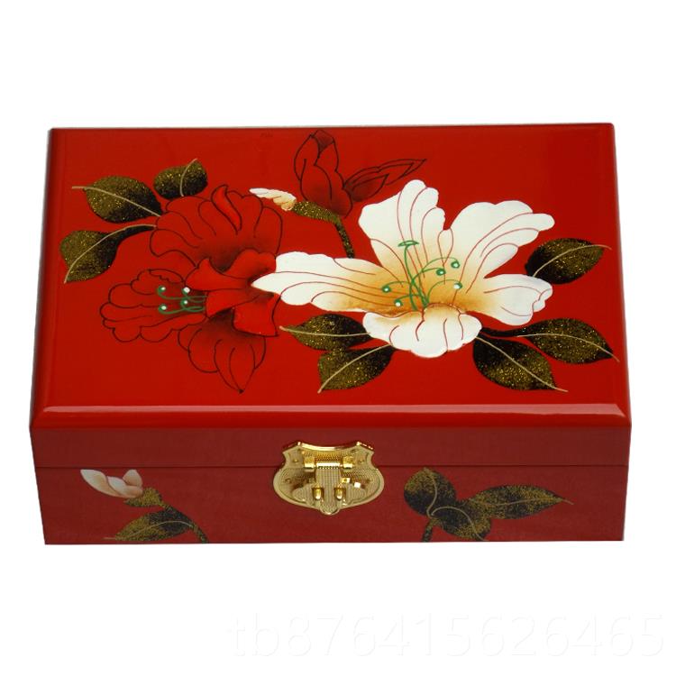 正品层复双纯手工珠宝漆器首饰盒子木锁质带结婚古实木简约收纳盒