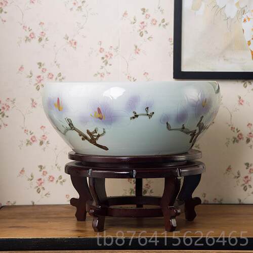 正品景镇陶瓷鱼缸养大号乌龟盆手绘青花缸养鱼盆睡莲碗德莲荷花缸