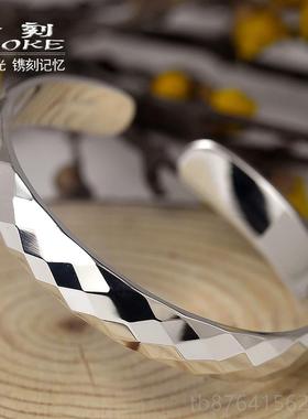 正品999约银手实镯女纯银口年轻款时尚饰品新水立方心银镯子简开