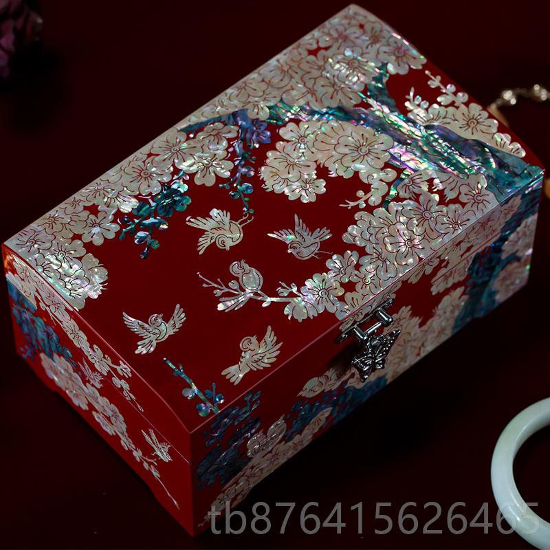 正品亚美木质结婚件奢华首饰盒证中国风公主高螺钿漆器龙档陪嫁结