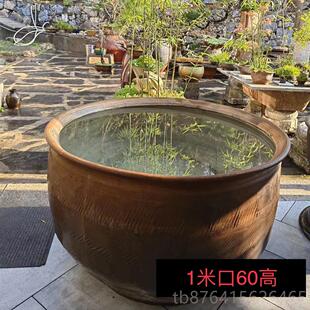 正品包邮土陶缸盆院养金鱼荷睡莲花老北京黑鱼陶缸造景粗陶庭流水
