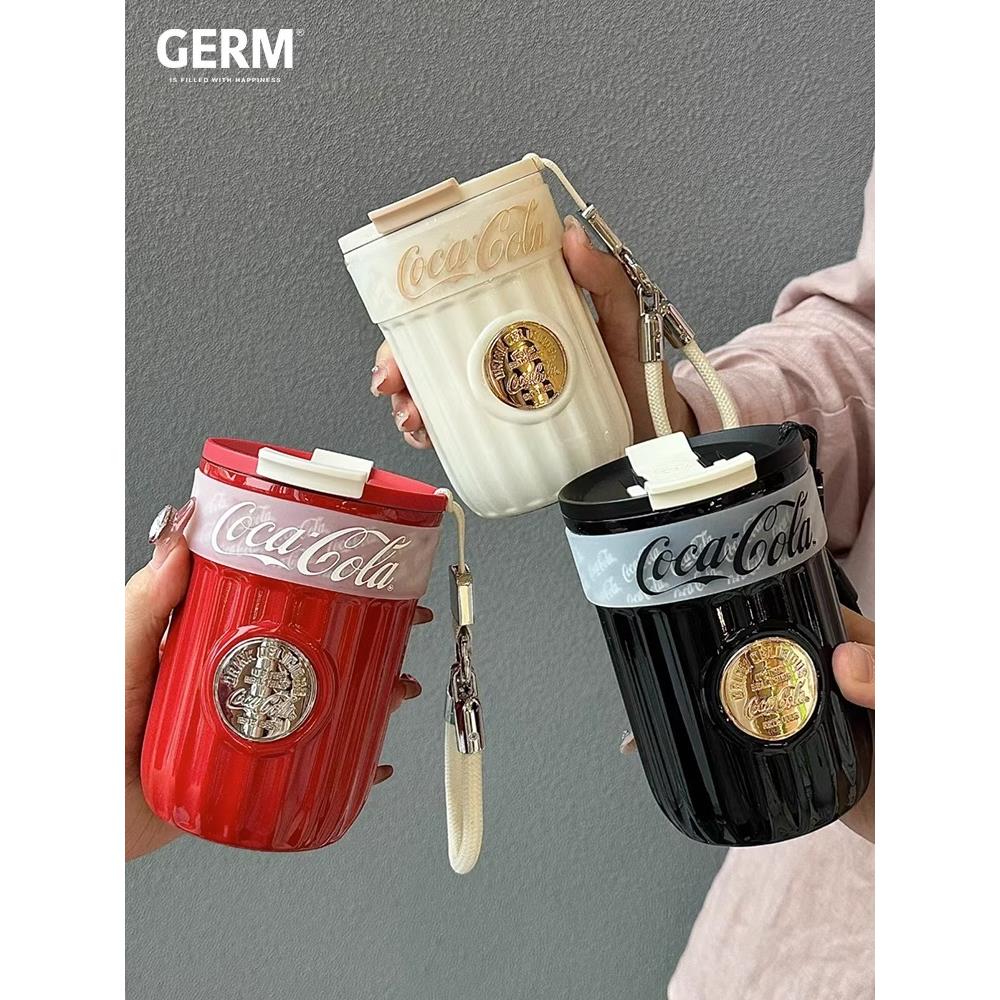 【现货】GERM可口可乐徽章保温杯咖啡杯随手杯女吸管水杯316内胆