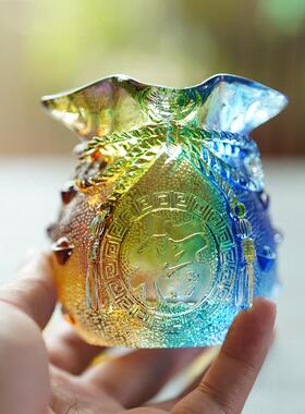 琉璃聚宝盆钱袋子花瓶收银台招财进宝日进斗金聚财福袋摆件家用