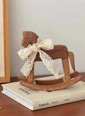 复古怀旧木马摆件ins风客厅卧室玄关木雕摇摇马实木桌面装饰摆件