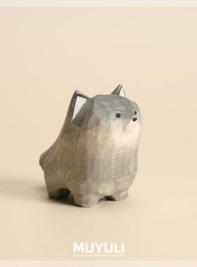 手工木雕小狼摆件丨办公室办公桌工位稳定情绪桌面装饰摆饰礼物男