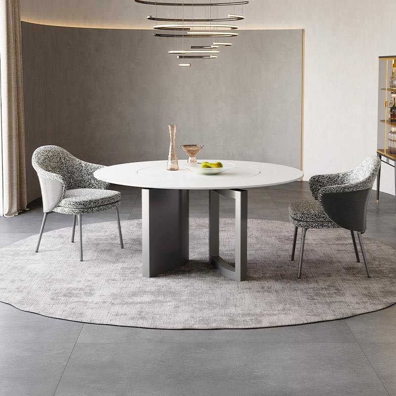 德利丰岩板餐桌圆桌内嵌转盘意大利芬迪设计餐厅意式轻奢圆形餐桌