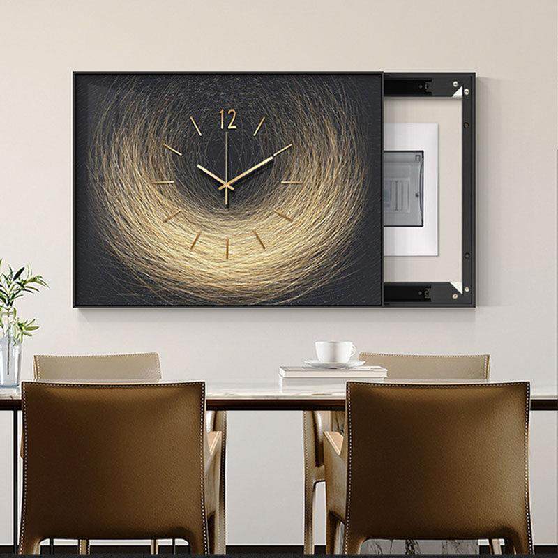 轻奢电表箱装饰画带钟表现代简约横款遮挡配电箱开关盒免打孔挂画,家居饰品,现代装饰画,淘宝优惠券,粉丝福利购,淘宝优惠卷