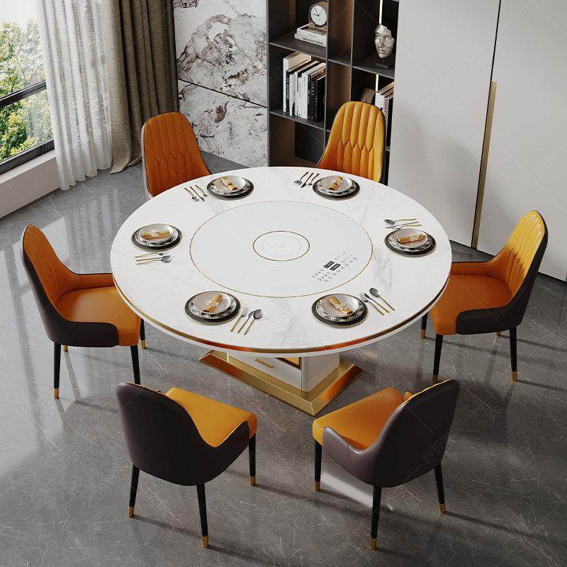 内嵌转盘餐桌椅组合家用轻奢现代简约多功能电磁炉可伸缩方圆两用,住宅家具,岩板餐桌,淘宝优惠券,粉丝福利购,淘宝优惠卷