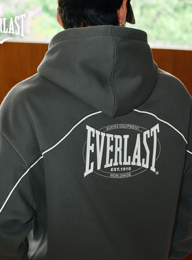 美国EVERLAST拳击运动美式复古宽松男女款深灰色落肩加绒连帽卫衣