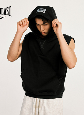 美国EVERLAST拳击训练服男纯棉跑步运动健身坎肩无袖连帽背心女春