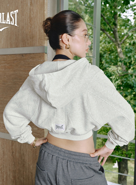 美国EVERLAST拳击美式运动健身开衫外套女款纯棉露脐短款连帽卫衣