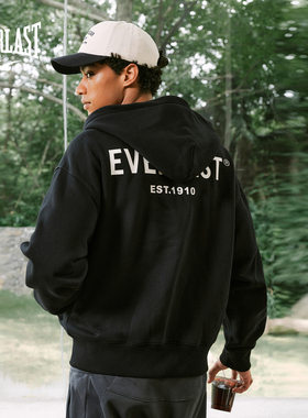 美国EVERLAST拳击美式运动休闲黑色开衫卫衣复古简约加绒连帽外套