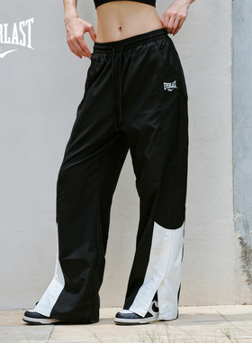 美国EVERLAST拳击美式运动裤美式高街黑白撞色男女款排扣直筒长裤