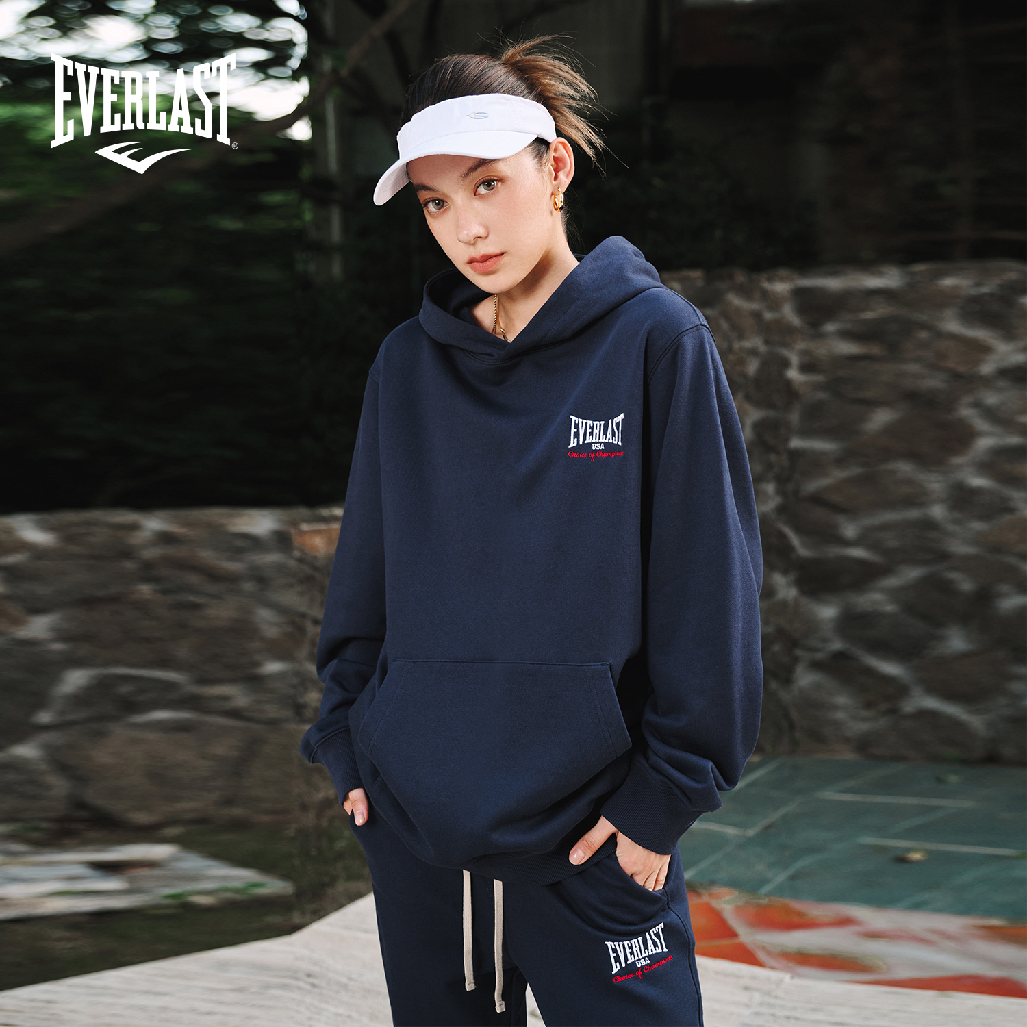 美国EVERLAST拳击美式高街运动复古廓形oversize重磅纯棉连帽卫衣