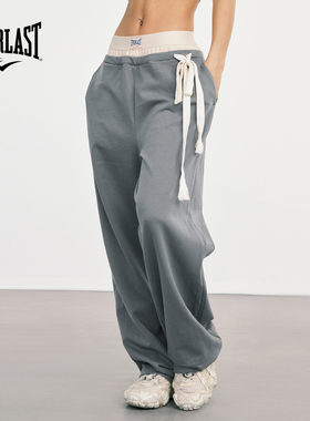 美国EVERLAST拳击运动休闲长裤女假两件遛弯卫裤垂感阔腿拖地裤春