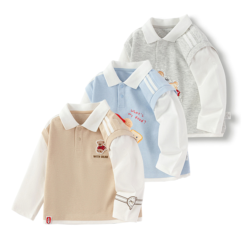 巴拉巴拉男幼童秋季时尚卡通小熊上衣拼接袖翻领卫衣201325121102