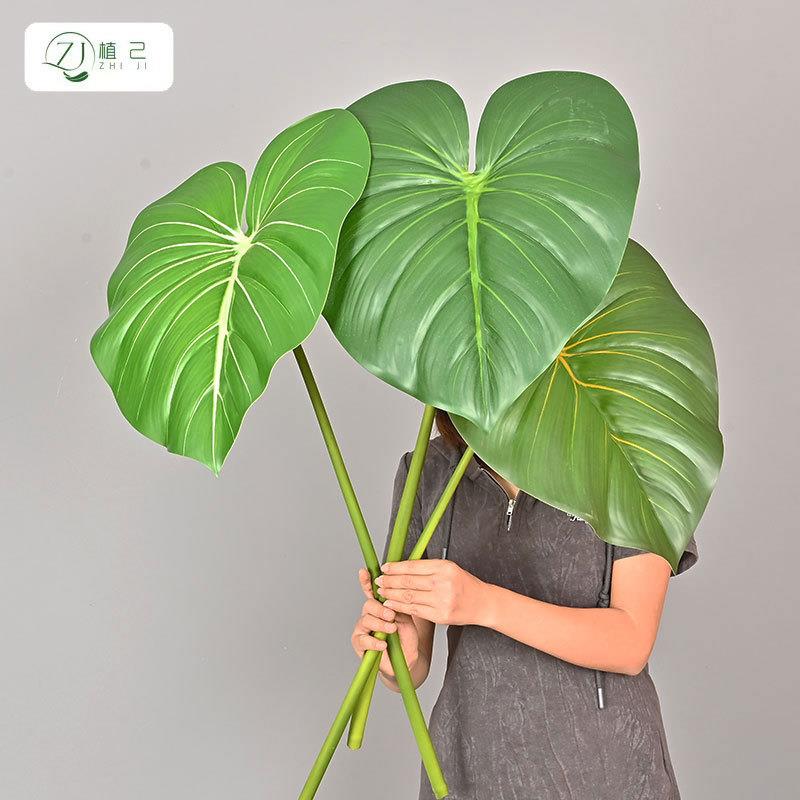 仿真绿植绿绒大叶子zj651320手感大胶片叶假花绿植家蔓居室内厅婚图片