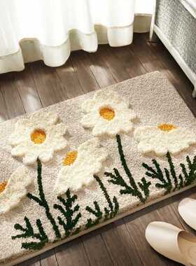 浴室地垫植绒高低毛立体3D森系绿色花朵进门地垫吸水垫卫生间脚垫