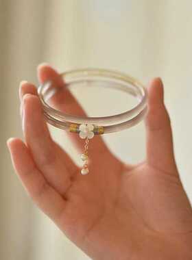 倾尽年华 烟灰色粉紫镯叮当镯 赠尔只铃铛～叮当镯冷淡风珍珠