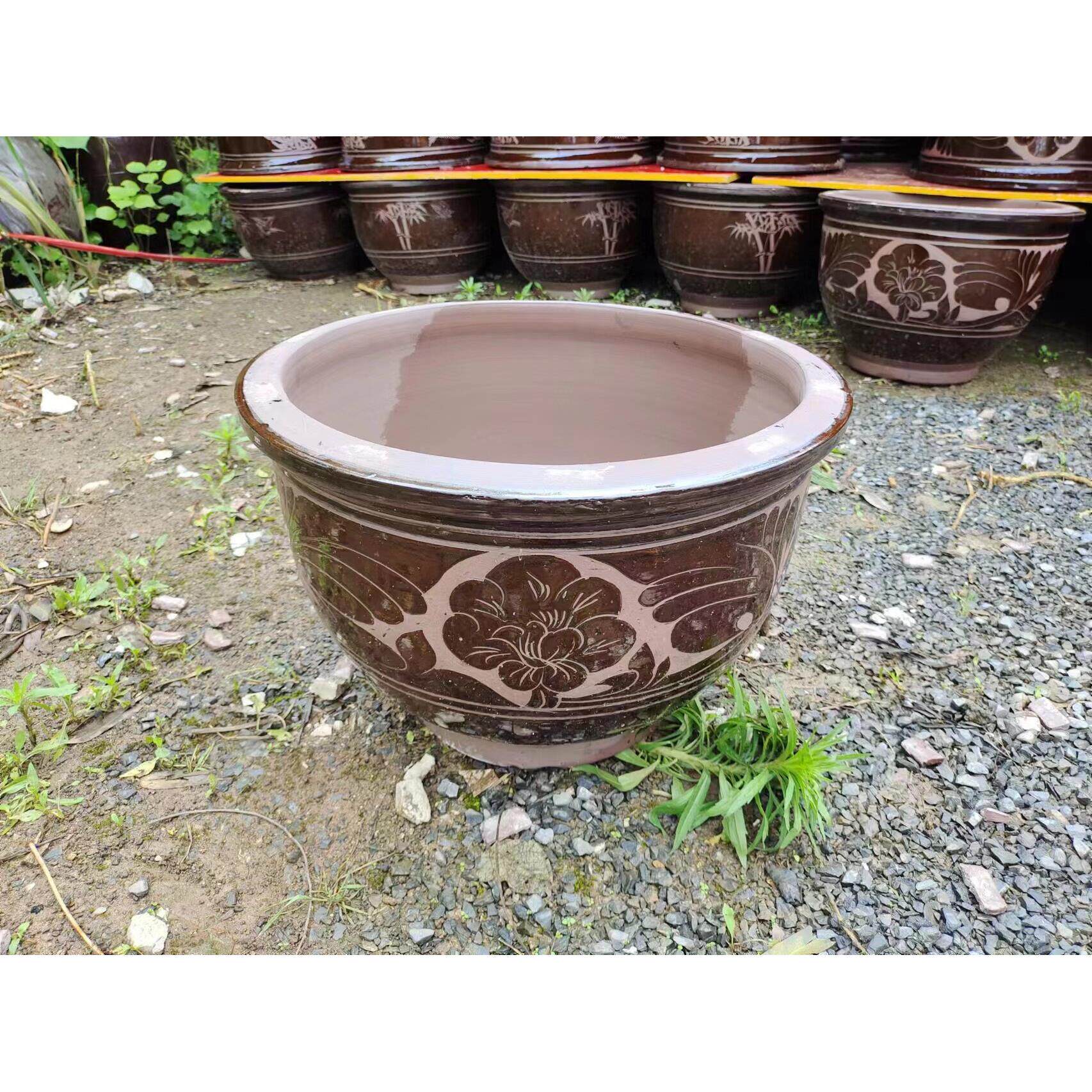 土陶瓷花盆大号家用老式庭院水缸户外荷花缸养鱼造景室内睡莲盆缸