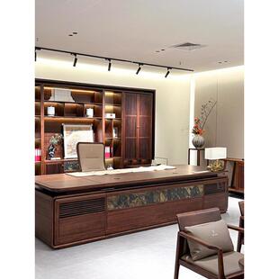 新中式实木办公桌老板桌2025新款黑胡桃木大气董事长办公室大班台