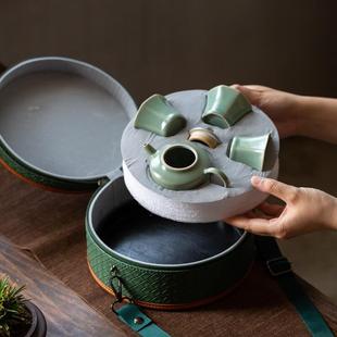 高档茶壶茶杯整套便携式 汝官窑旅行茶具套装 包车载功夫户外简约