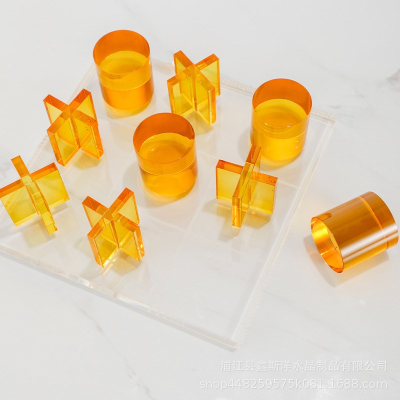 轻奢彩色十字圆柱水晶棋盘摆件样板房售楼部入户客厅家居软装家饰