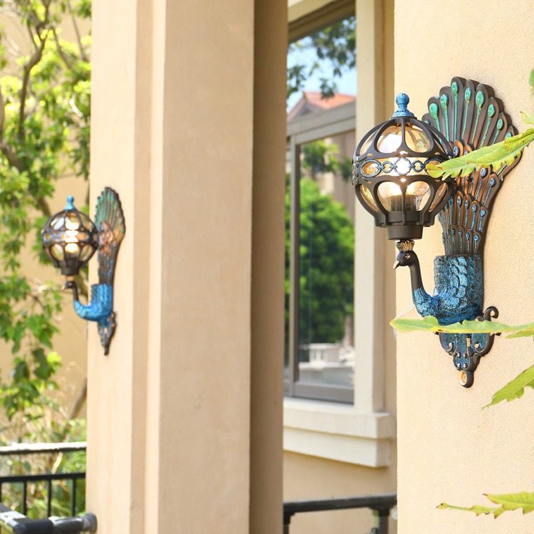 户外壁灯孔雀灯欧式别墅景观庭院大门创意孔雀走廊阳台室外墙壁灯