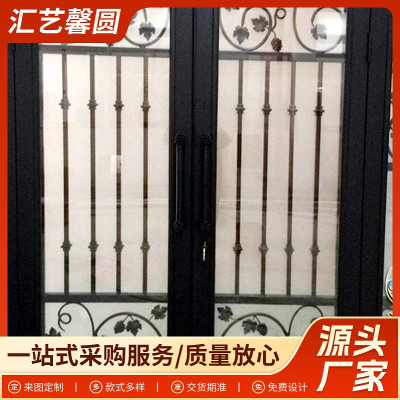 客厅房间进户铁艺门 手动拱形铁艺大门 欧式复古平开钢化玻璃铁门