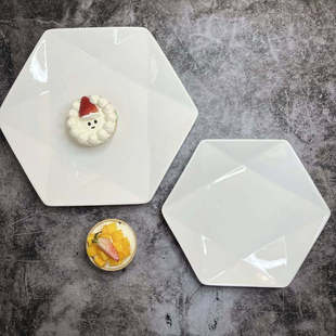 酒店后厨餐具饭店炒菜盘陶瓷六角形餐厅家用菜碟创意商用白色盘子