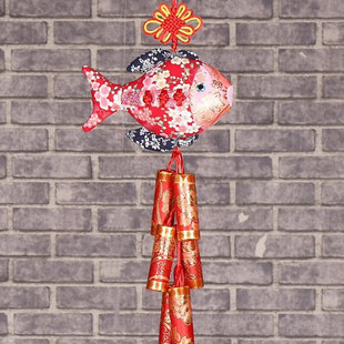 春季喜庆中国结客厅布置挂饰布艺鞭炮流苏挂件五连串年年有余装饰