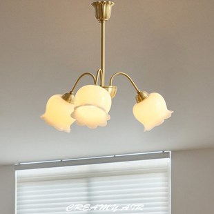 复古轻奢美式 铃兰花朵吊灯 客厅餐厅卧室全铜灯具 奶油法式 奢洛尼