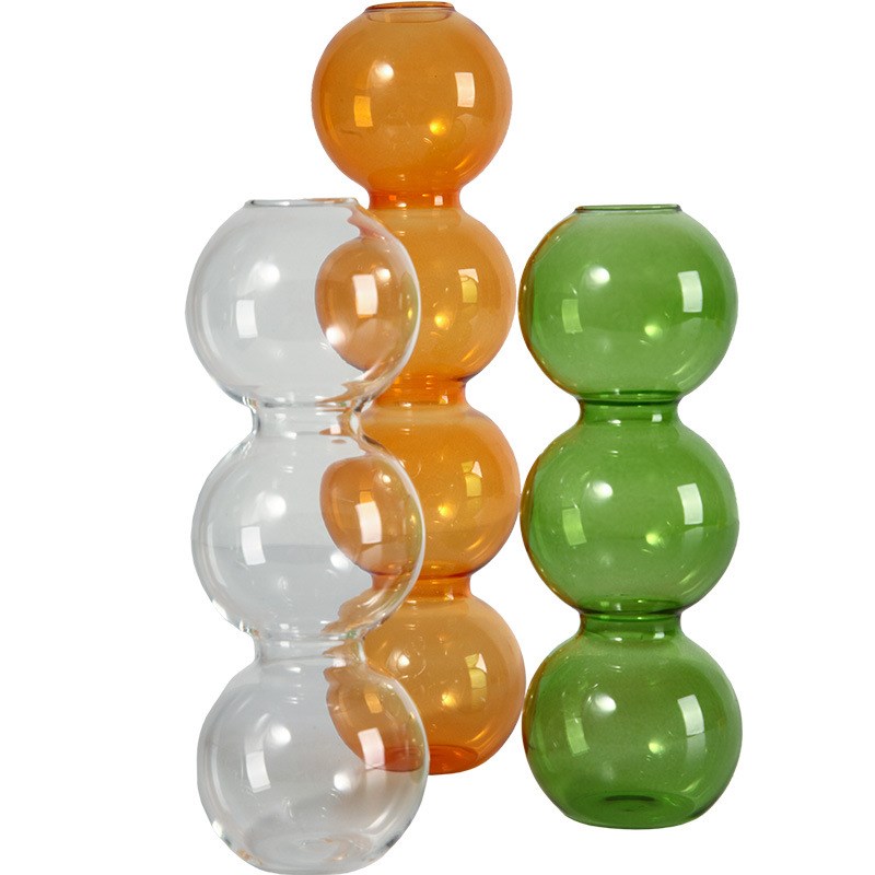 现代创意简约小花瓶摆件彩色玻璃几何透明客厅插花餐桌花瓶装饰品
