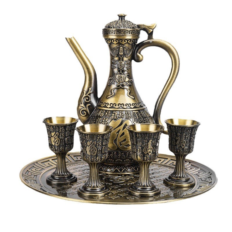 国潮风刮高档百福酒具套装中式酒壶酒杯托盘全套家居装饰手工艺品