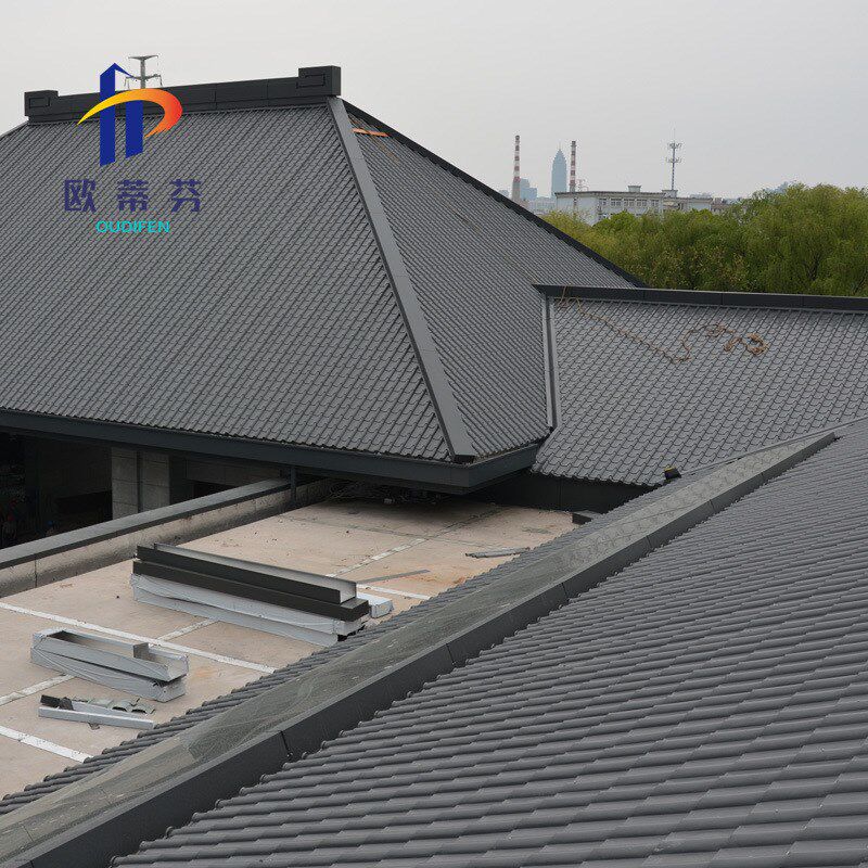 莲花亭四面屋面仿古琉璃瓦 0.7mm765型铝合金瓦 杭州工厂铝镁锰瓦