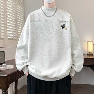 半高领加绒加厚卫衣男款青少年冬季初中高中学生酷帅保暖打底内搭