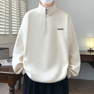 立领加绒半拉链卫衣男款加厚青少年酷帅打底衫初高中男生内搭上衣