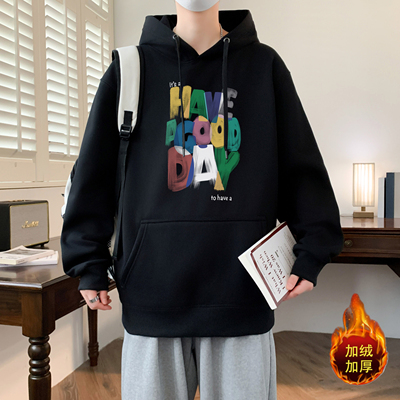 2025新款男生加绒加厚卫衣外套