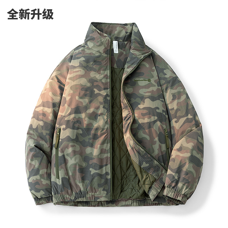 2026春秋新款户外工装迷彩风立领夹克男士宽松外套加肥防风冲锋衣