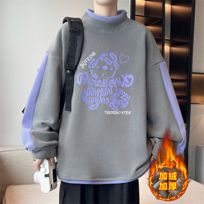 半高领加绒加厚卫衣男款青少年