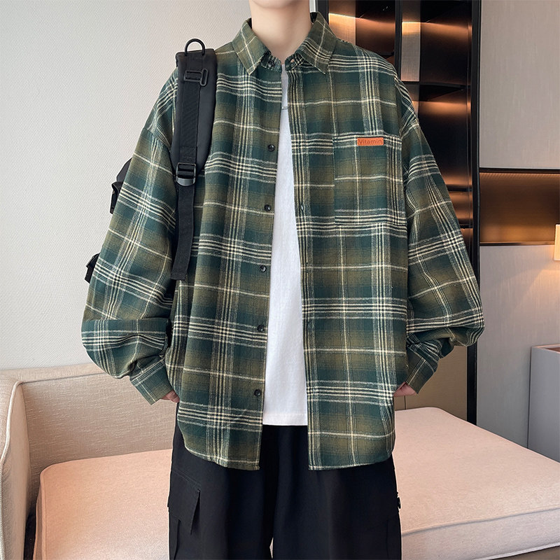 2025新款格子衬衫男长袖春秋款宽松休闲纯棉衬衣潮流百搭上衣外套,男装,衬衫,淘宝优惠券,粉丝福利购,淘宝优惠卷