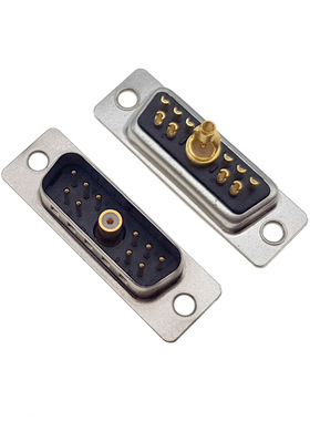 直销同轴11W1公头实芯针镀金D型连接器 射频混装焊线11W1公头