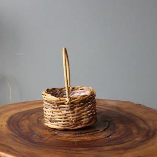 饰篮子 插花篮摄影装 田园藤编小花篮 藤皮编织篮手提蓝