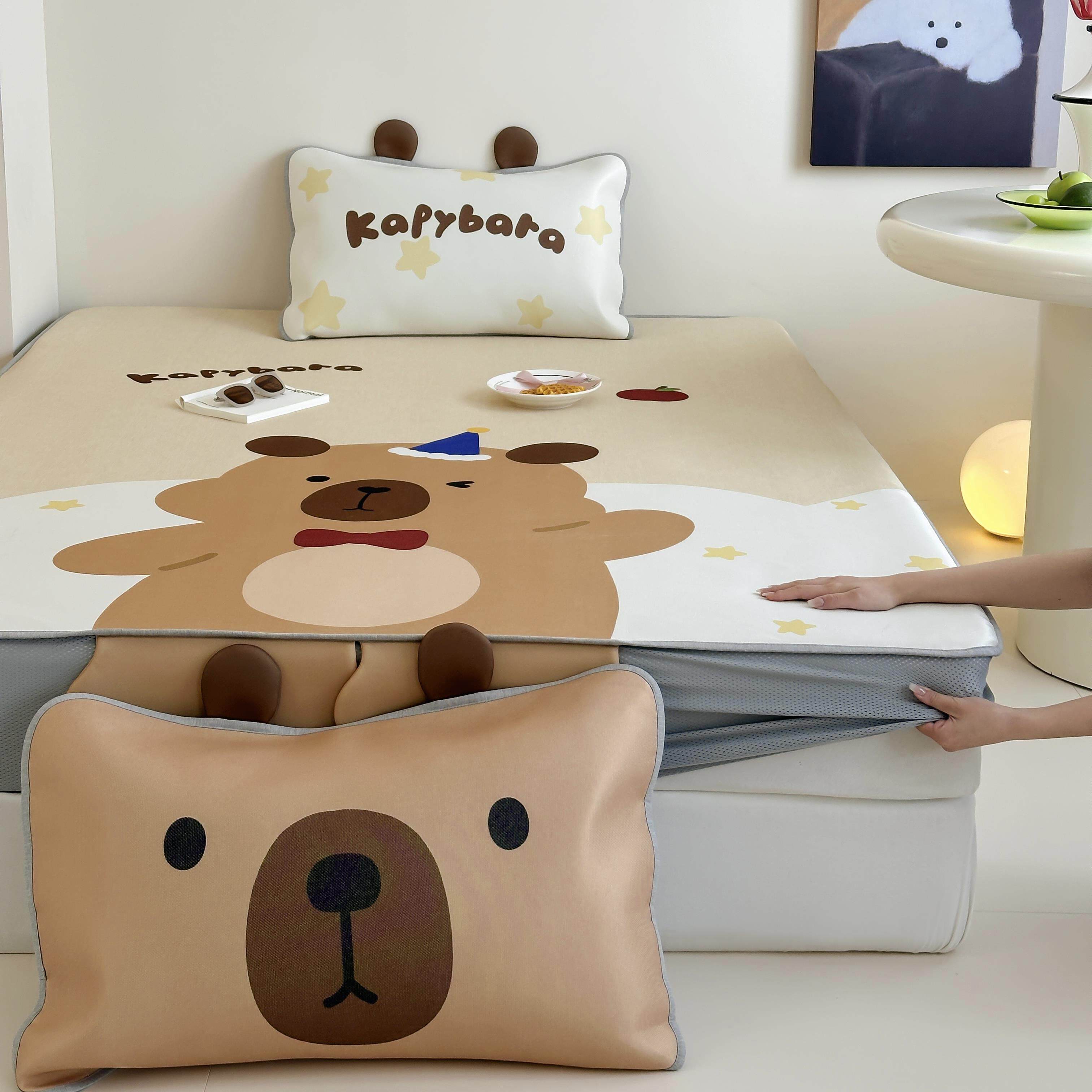 冰丝席A类900D大版高端卡通凉席空调席可水洗卡皮巴拉夏凉床笠款