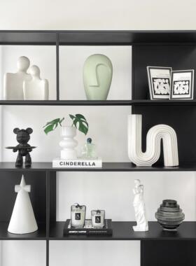 现代简约样板间书柜家居软装饰品彷真花杯蜡相架玻璃摆件ZH3643