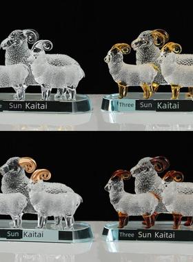 采购产品高端玻璃装饰，客厅生肖羊，幸运工艺品，高档三羊开泰饰